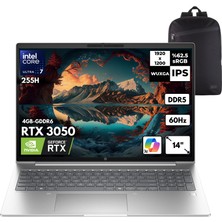 Hp Probook 4 G11 Aı Ultra 7-255H 64-Gbddr5 1 Tbssd RTX3050 (4gb-Gddr6) 14" Windows 10 Pro + Hmf Sırt Çantası D36KMETHMF47