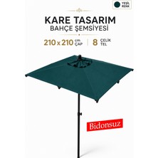 Düvenci Toptan Alubrella Yeşil Kare Bahçe, Güneş Şemsiyesi 210X210/8 Çelik Tel Bidonsuz
