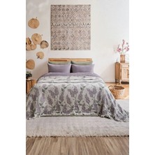 Layan Home 4 Katlı %100 Pamuk Müslin Çift Kişilik Yatak Örtüsü & Pike – Leylak Desen - Lila