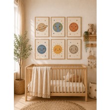 Zera Wall Mdf Tablo 6’lı Satürn, Dünya, Mars, Neptün, Güneş ve Ay Temalı Sevimli Gezegen Seti – Bebek ve Çocuk Odası Duvar Dekorasyonu