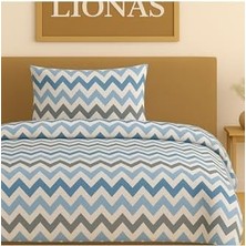 Bg Store Ezgi Tek Kişilik Desenli Nevresim Takımı, Chevron Desen, Mavi, 155 x 230 Cm, Kapaklı Yastık Kılıfı Dahil