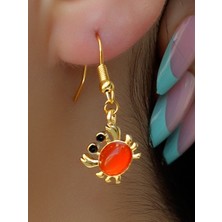 Esha Store Doğal Taş Akik Doğal Taşlı Yengeç Altın Kaplama Kadın Sallantılı Küpe EUK21AS