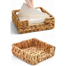 Hepta Collection Deconox El Yapımı Örme Doğal Su Sümbülü Hasır Peçetelik (19 * 19 * 7cm) - Yemek Masası Üstü Kağıt Pe