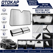 Otokap Universal Araç Ön Cam Güneşliği Metalize Balonlu Büyük Boy 150X70 cm Oto Güneşlik Uv Korumalı Gölgelik Universal Otomobil Suv Minibüs
