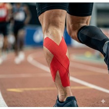Nacario Octacare Kinesyo Bant, Kırmızı, 5 cm x 5 Metre, Pamuklu, Diz ve Baldır Kası Desteği Için Sporcu Bandı