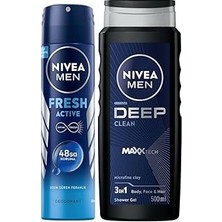 Renas Store Men Erkek Deep Dimension Duş Jeli 500ML ve Sprey Deodorant Fresh ACTIVE150ML, Bohça Çeyiz Seti