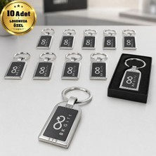 BK Gift Logonuza Özel 10 Adet 2106 Tek Taraf Lazer Baskılı Metal ve Siyah Suni Deri Anahtarlık