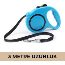 Renas Store Makaralı Köpek Gezdirme Tasması Mavi Siyah 3mt