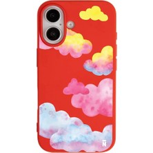 Casen iPhone 16 Plus Kırmızı Lansman Renkli Silikon Colorful Bulut Tasarımlı Kılıf