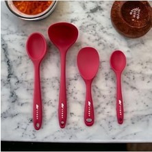 Bg Store Isıya Dayanıklı Silikon Kevgir Kepçe Kaşık Spatula Seti 6 Parça, Fuşya