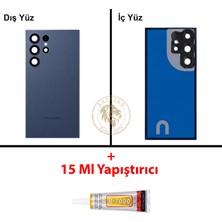 Arsking Samsung S24 Ultra Mavi Arka Pil Kapağı Batarya Kapağı Lazer Kesim + B-7000 Yapıştırıcı