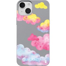 Casen iPhone 13 Gri Lansman Renkli Silikon Colorful Bulut Tasarımlı Kamera Korumalı Telefon Kılıf