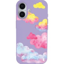 Casen iPhone 16 Lila Lansman Renkli Silikon Colorful Bulut Tasarımlı Kılıf