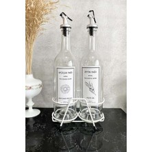 Bg Store Beyaz Standlı Akıtıcılı Şeffaf 750 ml Beyaz Etiketli Yağlık Yağdanlık