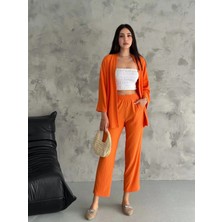 Exit Collection Kadın Bürümcük Cep Dtaylı Önü Açık Kimono Ikili Takım