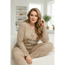 Siyah İnci Leopar Desenli Curve Büyük Beden Battal Boy Pamuklu Pijama TAKIM25240776