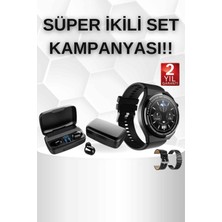Renas Store Kablosuz Bluetooth Kulaklık ve Kordon Hediyeli Akıllı Saat Nabız Ölçer Uzun Pil Ömrü