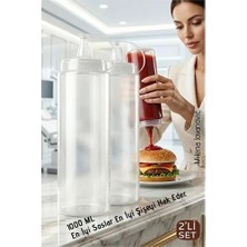 Renas Store 2'li Sos Şişesi, Ketçap Mayonez Hardal ve Zeytinyağı Şişesi Seti - 1000 ml Sızdırmaz Kapaklı Profesyonel Mutfak Dispenseri