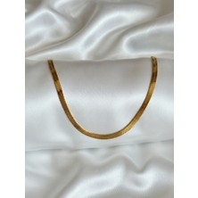 Stainless Steel Çelik Gold Renk Italyan Ezme Balıksırtı Yassı Kadın Zincir Kolye