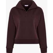 Penti Koyu Bordo Yarım Fermuarlı Şardonlu Sweatshirt