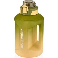 Hepta Collection 1600ML Çift Renk Taşıma Askılı ve Kulplu Motivasyon Su Matarası Sticker Hediyeli (Yeşil-Sarı)
