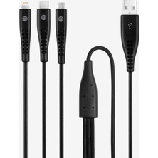 Hepta Collection Mojue By Trio Şarj Kablosu Usb-A - Usb-C/lightning ile Uyumlu/micro USB 150CM - Siyah ((2 Yıl Garant