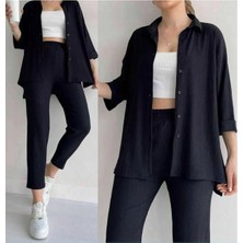 Exit Collection Kadın Bürümcük Önü Düğmeli Cep Detaylı Capri Ikili Kimono Takım