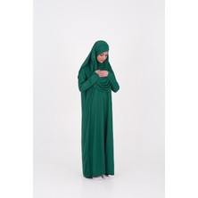 Tek Parça Namaz Elbisesi Boydan Giymeli Zümrüt Yeşili Çantalı