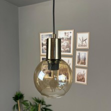 Bamyum Oria Bal Rengi Cam Tekli Avize Kalın Eskitme Fener Başlık Retro Sarkıt Lamba Salon Aydınlatma
