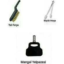 Yılmaz Nargile 3 Parça Barbekü Mangal Set Et Çevirme Tutma Maşa Mangal Temizleme Fırçası Tel Fırça Mangal Yelpazesi,plastik Yelpaze