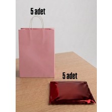 e ERTA 25X31 cm 5 Adet Pembe Renkli Kraft ÇANTA,25X35 cm 5 Adet Kırmızı Renkli Metalize Hediye Poşeti