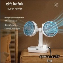 Renas Store Masaüstü Dijital Ekranlı Çift Fanlı LED Işıklı Soğutucu Fan Ev Ofis Şarjlı Vantilatör