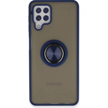 Renas Store Mey Ithalat®  Samsung Galaxy A22 Kılıf Montreal Yüzüklü Silikon Kapak - Lacivert