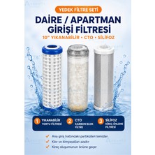 Aquafit Bina Daire Girişi Su Arıtma 3'lü Yedek Filtre Seti 10 İnç – Yıkanabilir Blok Karbon ve Silifoz Kireç Önleyici Filtre