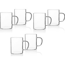 Bg Store Borosilikat Cam 6'lı Kupa Seti, Ergonomik Saplı, Düz Tabanlı, Pürüzsüz Kenarlı, Ince Tasarımlı, Sıcak Içecekler Için, 200ML