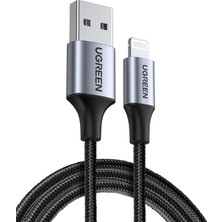Hepta Collection Ugreen, Mfi Lisanslı Usb-A & Lightning Örgülü Data ve Şarj Kablosu, 2 Metre, Siyah, ‎60158
