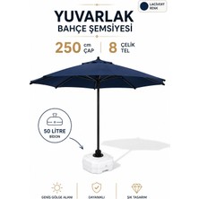 Düvenci Toptan Alubrella Lacivert Yuvarlak 250 Çap/ 8 Tel Bahçe Şemsiyesi Bidonlu