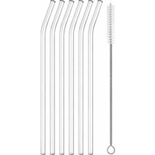Bg Store 6’lı Cam Pipet Seti + Temizleme Fırçası – Kavisli Şeffaf Cam Pipet, Yeniden Kullanılabilir, Bulaşık Makinesinde Yıkanabilir