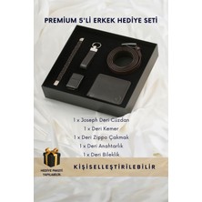 Cüzcan Kutulu Klasik Erkek Deri Cüzdan Kemer Çakmak Bileklik Anahtarlık Seti