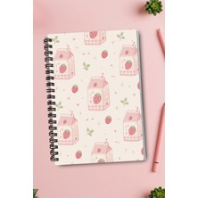 giftkonsept Çilekli Süt  ve Kalp Motifli 50 Yaprak 100 Sayfa Sprialli Defter