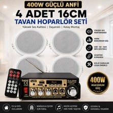 Poke Tavan Hoparlör Seti (1 Adet Anfi 400W Bluetooth USB Sd Fm + 4 Adet 16 cm Tavan Hoparlör)
