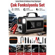 Exenar Akü Takviye Hava Kompresör Araç Süpürgesi Vakum 12000MAH Powerbank Çok Fonksiyonlu Jump Starter 2000A