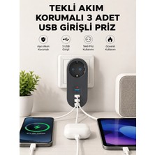 Renas Store Isıya Dayanıklı 3 USB Portlu Güvenlikli Priz – Akıllı Enerji Yönetimi