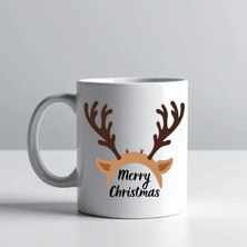 Kap Kaç Merry Christmas Geyik Boynuzu Tasarımlı Kupa Model 235 Yılbaşı Temalı Seramik Kahve Kupası