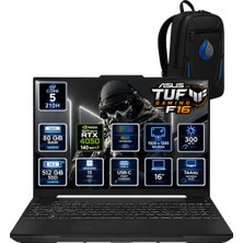 Asus Tuf Gaming F16 Intel Core 5 210H 80 GB Ddr5 512 GB SSD Rtx 4050 6gb 16'' Wuxga IPS 144Hz Windows 11 Pro Gaming Laptop FX607VU-RL144RNP25