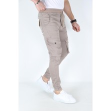 Myrab Denim Erkek Krem Kargo Cepli Paça Bel Lastikli Likralı Kargo Cep Pantolon