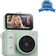Renas Store 2k Mini Dijital Retro Video Kamera Flaşlı Dijital Vlog Mini Fotoğraf Makinesi Türkçe Menü Yeşil