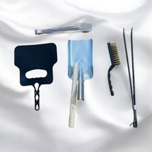 Yılmaz Nargile Mangal Barbekü Seti 5 Parça-Tel Fırça - Plastik Yelpaze -Kömür Köz Maşası-Ateş Küreği-Servis Maşası