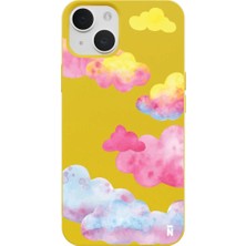 Casen iPhone 12 Sarı Lansman Renkli Silikon Colorful Bulut Tasarımlı Kamera Korumalı Telefon Kılıf