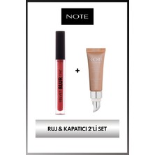 Note Kapatıcı & Ruj Seti Velvet Blur Tint Kadife Bitişli Nemlendirici Mat Ruj ve Mineral Concealer Spf 15 Yoğun Kapatıcı Metal Başlıklı Göz Altı Kapatıcısı - 201 Açık